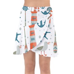 Nautical Elements Pattern Background Wrap Front Skirt by Salman4z