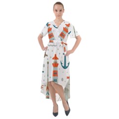 Nautical Elements Pattern Background Front Wrap High Low Dress by Salman4z