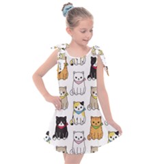 Cat Kitten Seamless Pattern Kids  Tie Up Tunic Dress by Salman4z