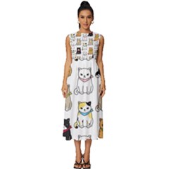 Cat Kitten Seamless Pattern Sleeveless Round Neck Midi Dress by Salman4z