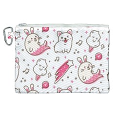 Cute Animal Seamless Pattern Kawaii Doodle Style Canvas Cosmetic Bag (xl) by Salman4z