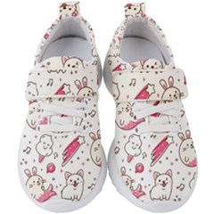Cute Animal Seamless Pattern Kawaii Doodle Style Kids  Velcro Strap Shoes by Salman4z