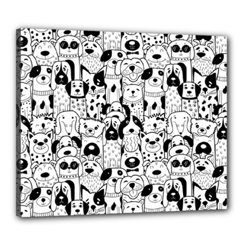Seamless-pattern-with-black-white-doodle-dogs Canvas 24  X 20  (stretched)