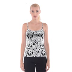 Seamless-pattern-with-black-white-doodle-dogs Spaghetti Strap Top