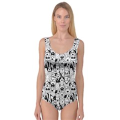 Seamless-pattern-with-black-white-doodle-dogs Princess Tank Leotard 
