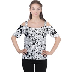 Seamless-pattern-with-black-white-doodle-dogs Cutout Shoulder Tee