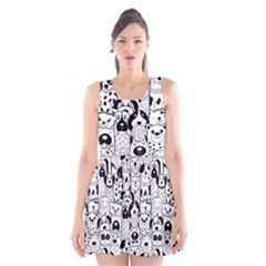 Seamless-pattern-with-black-white-doodle-dogs Scoop Neck Skater Dress