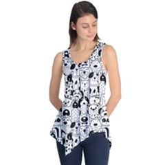 Seamless-pattern-with-black-white-doodle-dogs Sleeveless Tunic