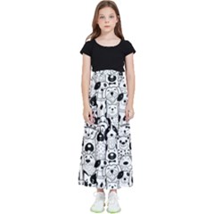 Seamless-pattern-with-black-white-doodle-dogs Kids  Flared Maxi Skirt