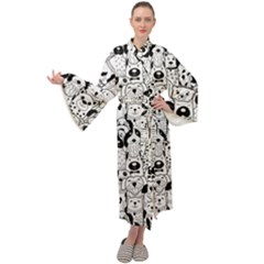Seamless-pattern-with-black-white-doodle-dogs Maxi Velvet Kimono