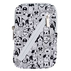 Seamless-pattern-with-black-white-doodle-dogs Belt Pouch Bag (Large)