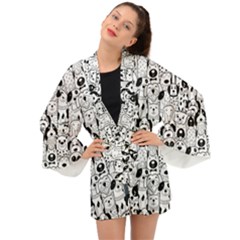 Seamless-pattern-with-black-white-doodle-dogs Long Sleeve Kimono