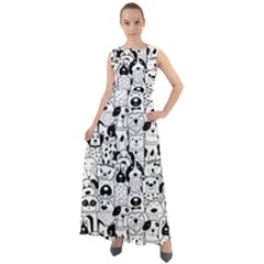 Seamless-pattern-with-black-white-doodle-dogs Chiffon Mesh Boho Maxi Dress