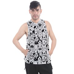 Seamless-pattern-with-black-white-doodle-dogs Men s Sleeveless Hoodie