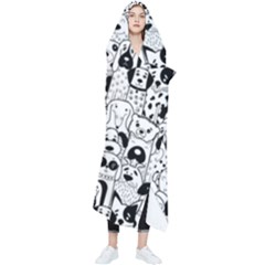 Seamless-pattern-with-black-white-doodle-dogs Wearable Blanket