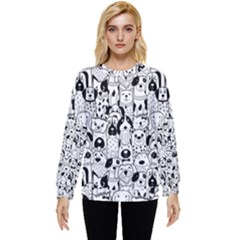 Seamless-pattern-with-black-white-doodle-dogs Hidden Pocket Sweatshirt