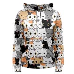 Cute-cat-kitten-cartoon-doodle-seamless-pattern Women s Pullover Hoodie by Salman4z