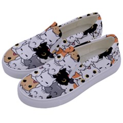 Cute-cat-kitten-cartoon-doodle-seamless-pattern Kids  Canvas Slip Ons by Salman4z