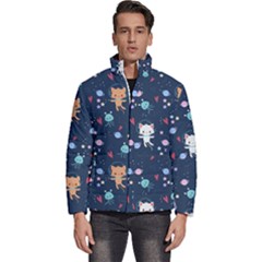 Cute-astronaut-cat-with-star-galaxy-elements-seamless-pattern Men s Puffer Bubble Jacket Coat by Salman4z