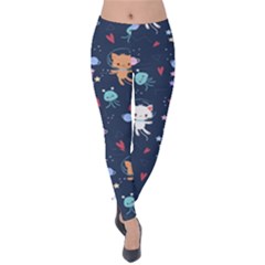 Cute-astronaut-cat-with-star-galaxy-elements-seamless-pattern Velvet Leggings