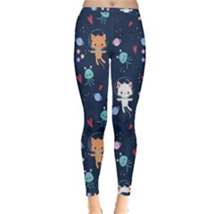 Cute-astronaut-cat-with-star-galaxy-elements-seamless-pattern Inside Out Leggings by Salman4z