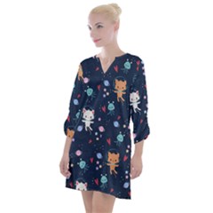 Cute-astronaut-cat-with-star-galaxy-elements-seamless-pattern Open Neck Shift Dress by Salman4z