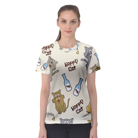 Happy-cats-pattern-background Women s Sport Mesh Tee by Salman4z