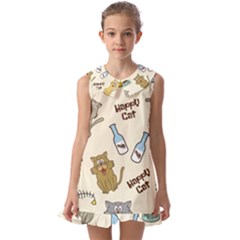 Happy-cats-pattern-background Kids  Pilgrim Collar Ruffle Hem Dress by Salman4z