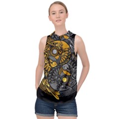 Yin-yang-owl-doodle-ornament-illustration High Neck Satin Top