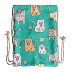 Seamless-pattern-cute-cat-cartoon-with-hand-drawn-style Drawstring Bag (large) by Salman4z
