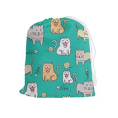 Seamless-pattern-cute-cat-cartoon-with-hand-drawn-style Drawstring Pouch (xl) by Salman4z