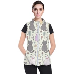 Funny Cartoon Cats Seamless Pattern Women s Puffer Vest by Salman4z