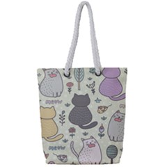 Funny Cartoon Cats Seamless Pattern Full Print Rope Handle Tote (small) by Salman4z