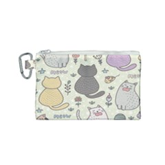 Funny Cartoon Cats Seamless Pattern Canvas Cosmetic Bag (small) by Salman4z