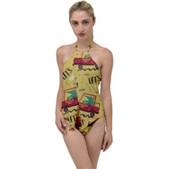 Childish-seamless-pattern-with-dino-driver Go With The Flow One Piece Swimsuit by Salman4z