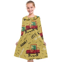 Childish-seamless-pattern-with-dino-driver Kids  Midi Sailor Dress by Salman4z