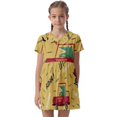 Childish-seamless-pattern-with-dino-driver Kids  Asymmetric Collar Dress by Salman4z