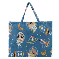 Seamless-pattern-funny-astronaut-outer-space-transportation Zipper Large Tote Bag by Salman4z