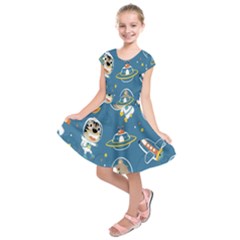 Seamless-pattern-funny-astronaut-outer-space-transportation Kids  Short Sleeve Dress by Salman4z