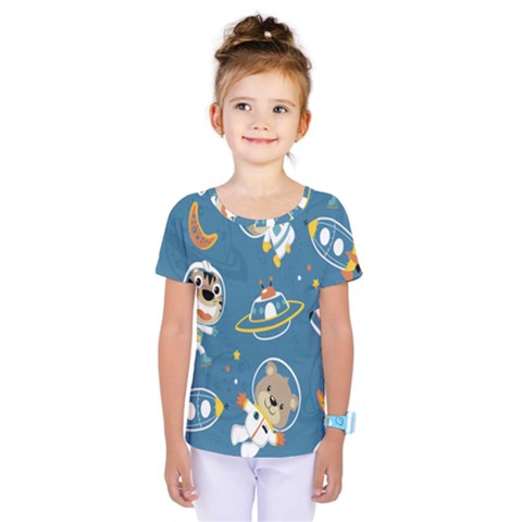 Seamless-pattern-funny-astronaut-outer-space-transportation Kids  One Piece Tee by Salman4z