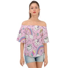 Beautiful-cute-animals-pattern-pink Off Shoulder Short Sleeve Top by Salman4z