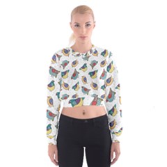 Seamless-pattern-with-hand-drawn-bird-black Cropped Sweatshirt by Salman4z