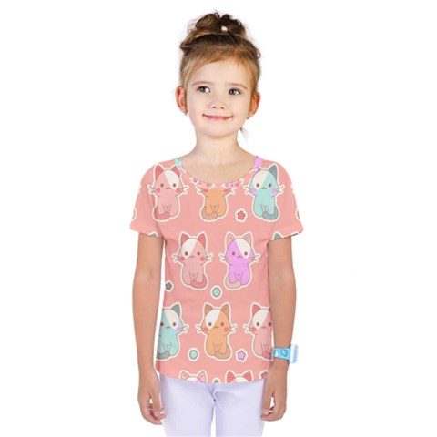 Cute-kawaii-kittens-seamless-pattern Kids  One Piece Tee by Salman4z