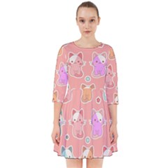 Cute-kawaii-kittens-seamless-pattern Smock Dress by Salman4z