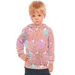 Cute-kawaii-kittens-seamless-pattern Kids  Hooded Pullover by Salman4z
