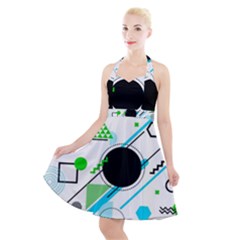 Geometric-shapes-background Halter Party Swing Dress  by Salman4z