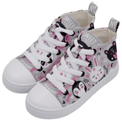 Big-set-with-cute-cartoon-animals-bear-panda-bunny-penguin-cat-fox Kids  Mid-top Canvas Sneakers by Salman4z