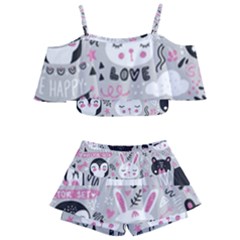 Big-set-with-cute-cartoon-animals-bear-panda-bunny-penguin-cat-fox Kids  Off Shoulder Skirt Bikini by Salman4z