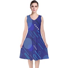 Classic-blue-background-abstract-style V-neck Midi Sleeveless Dress  by Salman4z