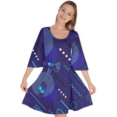 Classic-blue-background-abstract-style Velour Kimono Dress by Salman4z